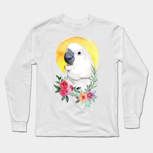 cockatoo and flower watercolor Long Sleeve T-Shirt